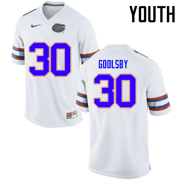 Youth Florida Gators #30 DeAndre Goolsby College Football Jerseys Sale-White - Click Image to Close
